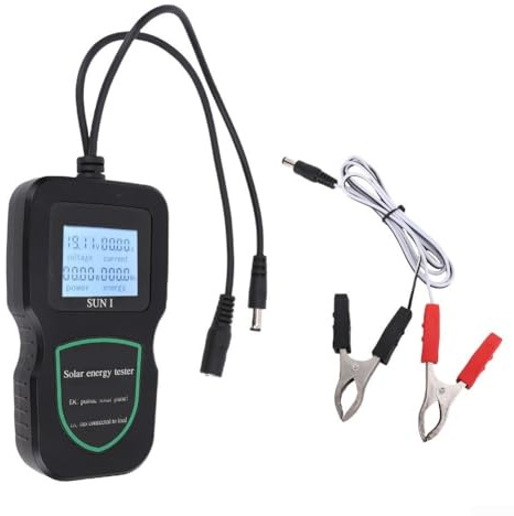 Durashmall Tester e multimetro per pannello solare fotovoltaico, display LCD con intervallo di tensione 12-50 V, misurazione 5 W-500 W, funzionamento a batteria, adatto per pannelli solari portatili o
