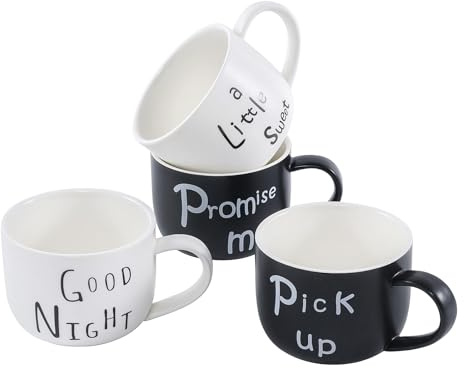 All-Pie Ceramic Mug Set of 4, Coffee Cup 400ml/14oz, Cappuccino, Latte, Tea, Juice, etc