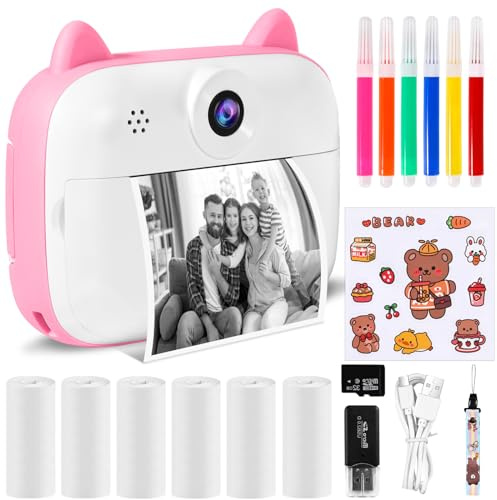 Macchina Fotografica Bambini Istantanea, 2,4 Pollici Digitale Fotocamera con 32GB TF Scheda e Carta Fotografica per Stampa, Regalo di Natale per Bambini 3-12 Anni