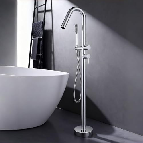 XDSMB Mitigeur Bain Ilot Chromé 2 Modes Robinet a Poser avec Douchette pour Baignoire Robinet Baignoire Monotrou