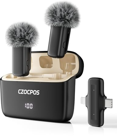 CZOCPOS Lavalier Microphone for iPhone, Wireless Lapel Mic with Noise Canceling & 36H Battery for Crystal Clear Sound, iPhone Microphone for Video Recording, YouTube, Vlogs, Android