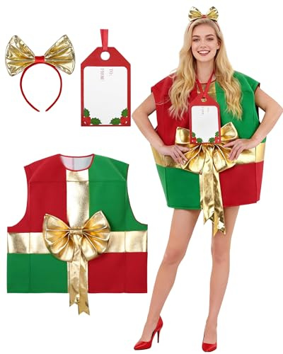SOLOYEE Kostumi di Natale per Donne e Uomini - Regalo, Abito da Festa Divertente, Costume di Pacchetto Festivo con fascia per capelli e cartoline