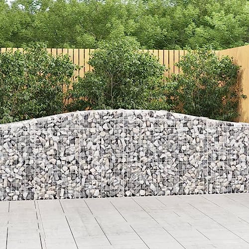 SKTQYQO Cesti Gabbioni ad Arco 3 Pezzi 400x30x80/100 cm Ferro Zincato per Barriere Decorative e Fonoassorbenti da Giardino - Struttura Stabile per Contenimento con Ganci Rinforzati