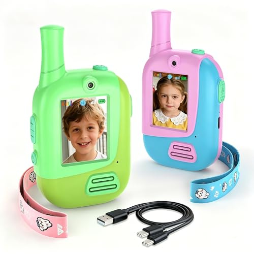 WITPAW Video Walkie Talkies for Kids,Toys for 4 5 6 Year Old Girl Boy Gift for 3-8 Year Olds Girls,Rechargeable Walkie Talkies Kids Toddler Outdoor Toy Birthday Gifts(Pink&Green)