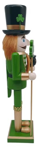 BESPORTBLE Figurine Casse-Noisette Irlandaise 38 Cm - Décoration Trèfle Saint-Patrick - Figurine de Soldat Casse-Noisette Verte - Ornement en Bois
