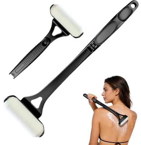Baksida krämstöd 46,5 cm, vikbar applikator med långt handtag och böjd rulle för solskydd, lotion, brun utan sol, enkel rengöring, ryggkräm för rygg och fötter