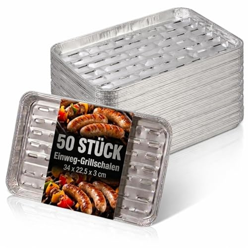 Ultiness Einweg-Grillschalen aus Aluminium 34 x 22,5 x 3 cm mit, 50 Stück