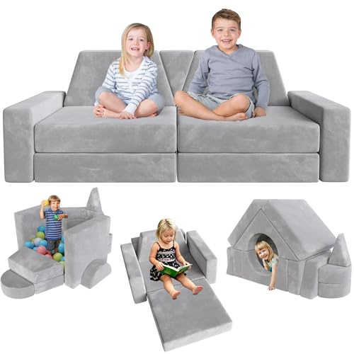 Kids Sofa Play Couch: Kids Sofa Bed 15PCS Diy Nugget Couch for Toddler Baby | MIXIMU Kids Sofa Child - Soft Fold up Modular Sofa Washable & Convertible Kid Bed for Playroom/Indoor - Gift for Boys Girls
