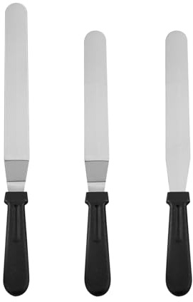 Set di 3 spatole da pasticceria e da cucina in acciaio inox, composto da 2 spatole angolate (15 cm + 20 cm) e 1 spatola dritta (15 cm). Spatole in acciaio inox per glassare, lisciare e decorare torte,
