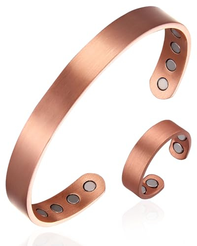 HHRFCS Koppararmband för män och kvinnor 99,9% ren koppararmband justerbart med 8 magneter (armband och ringset)