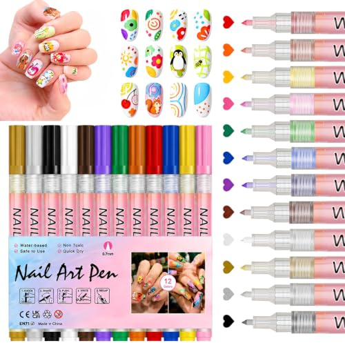 GXGM 12 Pezzi 3D Nail Art Pen,Punta per Unghie,Nail Point Graffiti Punteggiatura Penna Disegno Pittura,Smalto Pennarello per Unghie