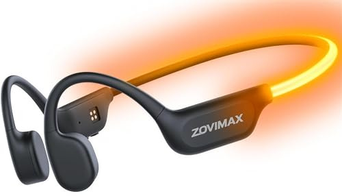 ZOVIMAX Auriculares Conducción Ósea Bluetooth 6.0, Auriculares Oreja Abierta con Luz LED de Seguridad, Micrófono Antiviento, IP7 Cascos Bluetooth, 10H Auriculares Deportivos para Running Ciclismo