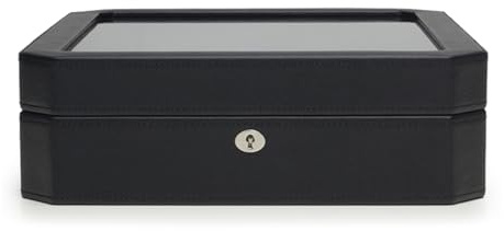 WOLF Windsor 15-Piece Watch Box, Black - Features 15 Watch Compartments & Vegan Leather Exterior