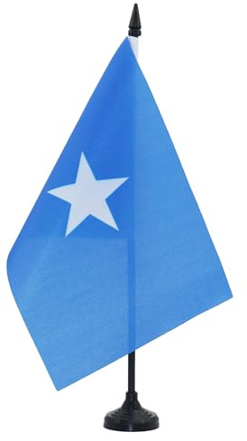 AZ FLAG Tischflagge Somalia 21x14 cm Polyester 100D Kunststoffsockel | Für innen Bundesrepublik Somalia Tischflagge Soomaaliya genähte Ausführung mit verstärkten Kanten mit Kunststoffstab