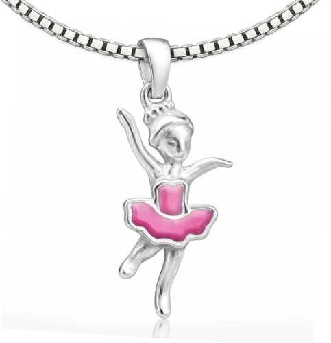 Clever Juego de joyas plateado Colgante Kleine bailarina 16 mm Rosa y, color rosa lacado y cadena Venezia 38 cm plata de ley 925 Regalos para niños en estuche