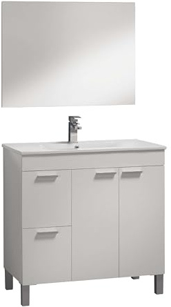 Abitti Mueble de Baño Sabela Estilo Contemporáneo en Color Blanco Brillo con 2 Cajones y 2 Puertas 80x80x45 cm (Sin Lavabo)