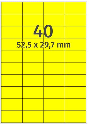 Farbige Etiketten auf A4 Bogen, neongelb - 52,5 x 29,7 mm - 4.000 Papier Aufkleber auf 100 Blatt, selbstklebende Laser-Etiketten fluorisierend leuchtfarbig