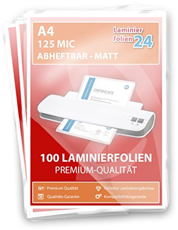 XLam Laminierfolien A4-2 x 125 Mic - matt- abheftbar - 100 Stück - PREMIUMQUALITÄT FÜR PERFEKTE LAMINIERERGEBNISSE