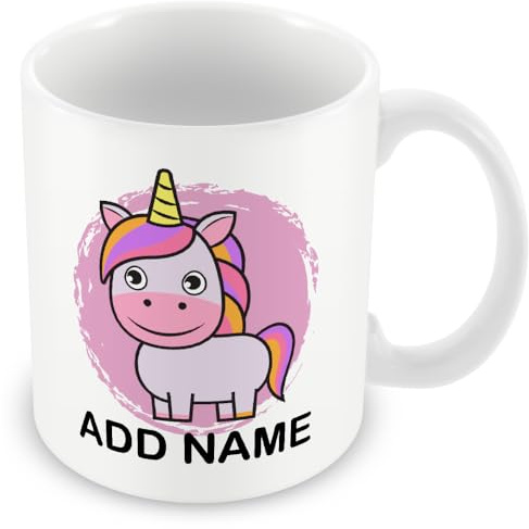 MUGGZ Personalised Unicorn Mug – Cute Cartoon Animal Coffee Cup with Custom Name – Colourful Vignette Design – Unique Gift for Unicorn Lovers, Kids & Adults – 11oz Ceramic