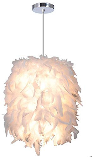 iDEGU Moderne Pendelleuchte Hängelampe Feder in Weiß Lampe für Schlafzimmer, Wohnzimmer - Ø 22 cm