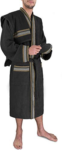 normani Herren Saunamantel - Bademantel Set aus 100% Bio-Baumwolle (Bademantel + Handtuch + Waschlappen) Farbe Schwarz Größe 3XL
