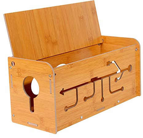 Tauzveok Cable Box Big Cable Management Box MDF Cable Storage Box To Hide Cable at Cable Salad for Home Office Wood Color,35×14×15cm