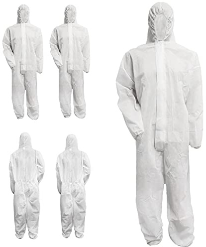 Bohrfux 10 Stück PP Einweganzug Schutzanzug Overall mit Kapuze Maleranzug 40g/m² Gr. L-XXXL Weiß (XXXL)