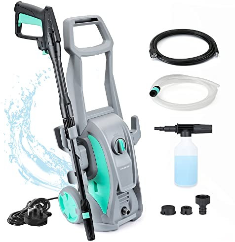 HAUSHOF High Pressure Washer 2 IN 1, Portable Electric Jet Washer 135 Bar 426L/H with Rotating Nozzle 0-120°, Idea for Patio Car Garden Fences Yard Cleaning