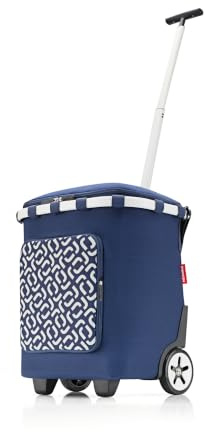 reisenthel carrycruiser Plus in Frame Signature Navy – Tragbarer Einkaufstrolley mit Kühlfach, Schultergurt und herausnehmbarer Netz-Innentasche – Obermaterial aus recycelten PET-Flaschen