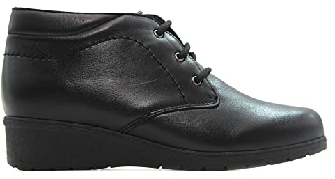 tupie - Botín liso de piel, con cuña de 4cm, cordones, plantilla extraible, suela de goma antideslizante, para: Mujer color: NEGRO talla:38