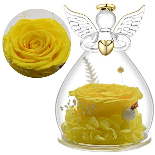 Yamonic Ewige Rose Engel Geschenke für Frauen, Ewige Rose im Glas Geschenke für Mama,Engel Figur Geburtstagsgeschenke für Frauen,Oma Geschenk,Echte Rose Schutzengel Weihnachten Muttertagsgeschenk