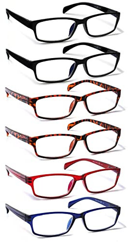COJWIS Lesebrille 6 Pack herren und Damen Qualität Feder Scharnier Blaulichtfilter Leser Brille(6 Farbe Mischen-1, 1.50)