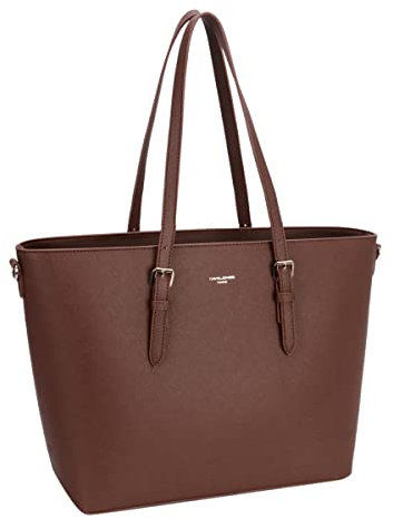 David Jones - Damen Große Shopper Tote - Schultertasche Arbeit Handtasche - PU Leder Henkeltasche - Frau Aktentasche Arbeitstasche A4 Laptop Büro Schule Tasche Shopping Bag Studenten - Braun