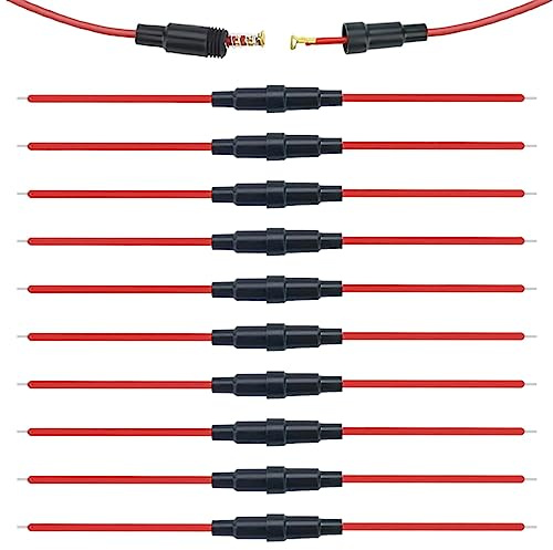 BeiLan Lot de 10 porte-fusibles AGC professionnels à vis en ligne 32 V 20 A avec fil 22 AWG, pour fusible en verre à soufflage rapide (5 x 20 mm)