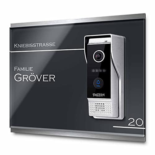 Hochwertiges Klingelschild für Tmezon Intercom Türklingel - personalisiertes Türschild Namensschild aus Edelstahl und Acrylglas | kompatibel mit Tmezon Klingel - hochwertiges Funkklingel Zubehör
