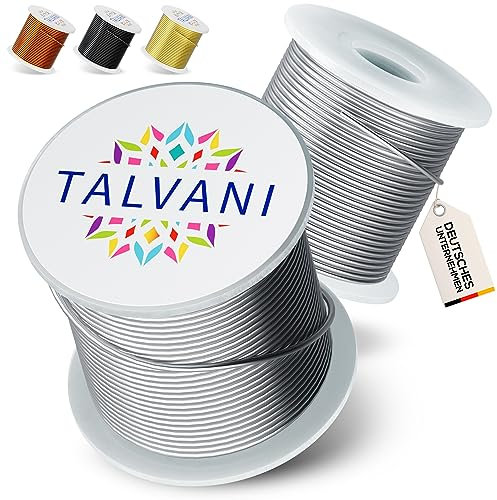 Talvani Basteldraht [1mm|2mm] [30m | 120m] Aluminiumdraht - Leicht zu Biegender Draht - Aludraht - Schmuck Draht, Basteldraht Gold Silber Kupfer Schwarz (Silber, Ø 1mm | 120 m)