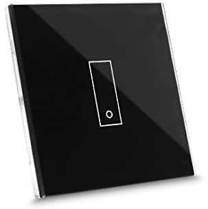 iotty E1 PLUS, intelligenter WiFi-Schalter für Licht und Tore, kompatibel mit Google Home, Alexa und Siri, iOS/Android App, beleuchtetes Glas-Touchfeld, Temperatur- und Helligkeitssensoren, Schwarz