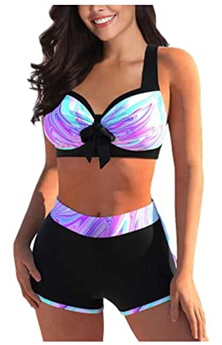 Maillot De Bain Femme Maillot Deux PièCes Femme Push Up Rembourré Grande Taille Bikini Vintage Imprimé avec Armature Et Culotte Taille Haute Maillot Bain VêTements Plage(01Violet,5XL)