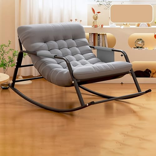 Schaukelstuhl Mit Armlehnen, Relaxsessel Schaukelsessel, Stillstuhl Schlafzimmer Schwingsessel Mit Stahlrahmen, Gartensessel Für Veranda, Garten, Hinterhof, Belastbarkeit Bis 150kg ( Color : Gray , Si