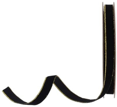 Nastro di velluto natalizio su un lato, larghezza 10 m, con bordo in filo dorato, in velluto, ideale come regalo, per l'albero di Natale, fai da te (verde scuro, oro)