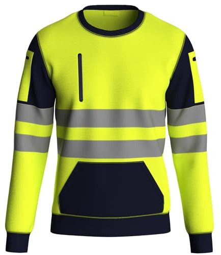 NOROZE High Visibility Long Sleeve Hi Vis Jumper - Crew Neck Fleece Hi Viz Sweatshirt Reflective Tape Safety - Mens Security Workwear Tshirt Top (Orange & Yellow)