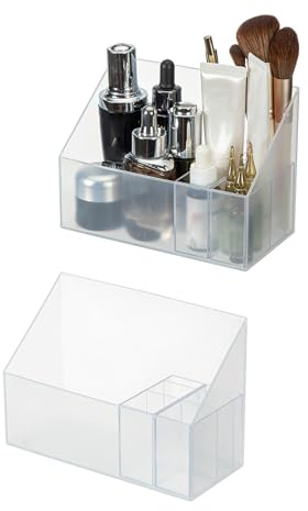 SHIMOYAMA Make-Up Organizer, 2-Pack, Kunststoff Kosmetik Aufbewahrungsbox für Schminktisch Badezimmerschrank, Schmink Aufbewahrung mit 2 beweglichem Innenkoffer, Weiß