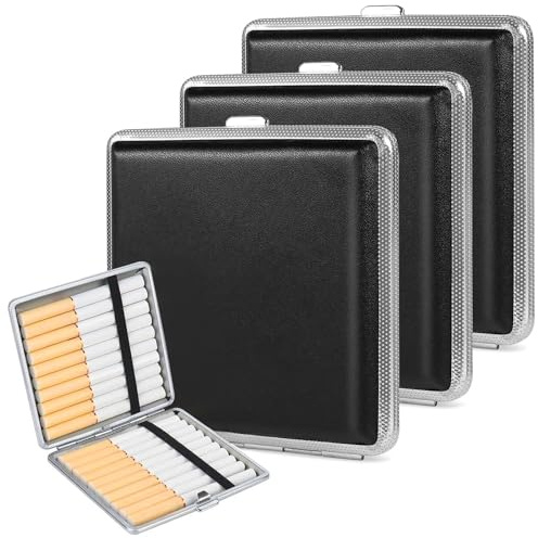 XIATIAN 3 Leder Metall Zigarettenetui, PU Zigarettenschachtel 9,7x9,7x1,7cm | für 20 Zigaretten, Edelstahl Zigarettenbox, Zigarettencase mit Schnappverschluss für Hosen und Hemdtaschen