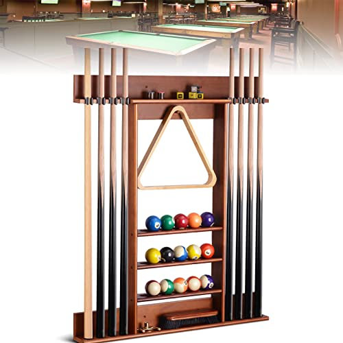 PLABNK Multifunktionaler Billard-Queue-Schrank, Billard-Zubehör, Ausleger, Ballraum, Wandmontage, Schaukelball-Aufbewahrung, Stangenregal, 8 Pool-Queue-Halter, Wand-Billard-Queue-Rack