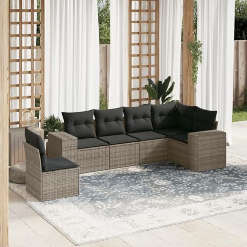 THOYTOUI 6-TLG. Garten-Sofagarnitur, Gartengarnitur Set Garden Furniture Sets Balkonmöbel Set Gartenlounge Set Geeignet für Veranda Garten Balkon Terrasse mit Kissen Grau Poly Rattan