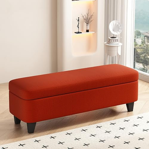 Moderne rote Cord-Ottoman-Bank, gepolsterte Bettbank mit großem Stauraum für Wohnzimmer, Eingangsbereich, Schlafzimmer, rechteckige Akzentbank (99,1 x 40,6 x 40,6 cm)