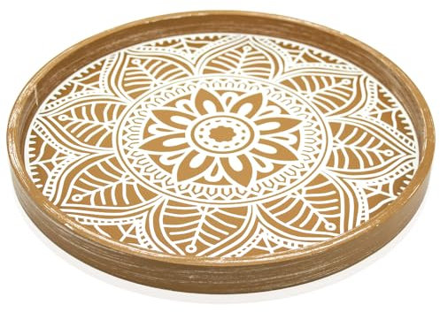 Rústico Bandeja de Madera para Servir 30CM Bandejas Decorativas Centro de Mesa Redondo Decoracion Portavelas de Bandejas Otomanas Cocina Salón Platos Decor de Navidad Platos de Mesa Color Madera