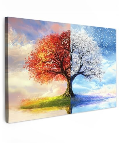 MuchoWow© Cuadros Decoracion Salon Modernos 60x40 cm Dormitorios Cuadro Decorativos de Salon Lienzos Decorativo Decoración Modernos Cabecero Cama Estaciones - Arte - Árbol - Invierno - Otoño