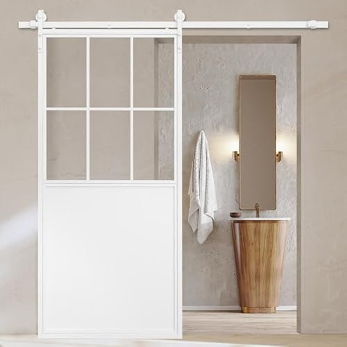 SEART Weiß Loft-Glasschiebetür Modena, Schiebetürsystem, pulverbeschichtet 100x210 cm (Transparent Glas)