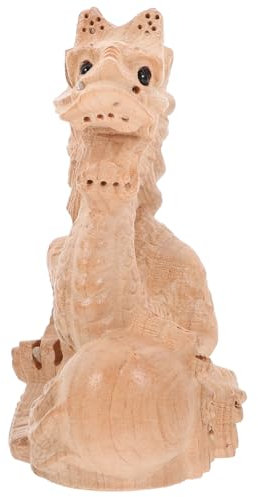 Amosfun Holz Drachen Statue Geschnitzt Chinesischer Glücksdrache Dekor Schreibtischdekor Tierfigur Ornament Für Wohlstand Reichtum Zimmer Büro Garten